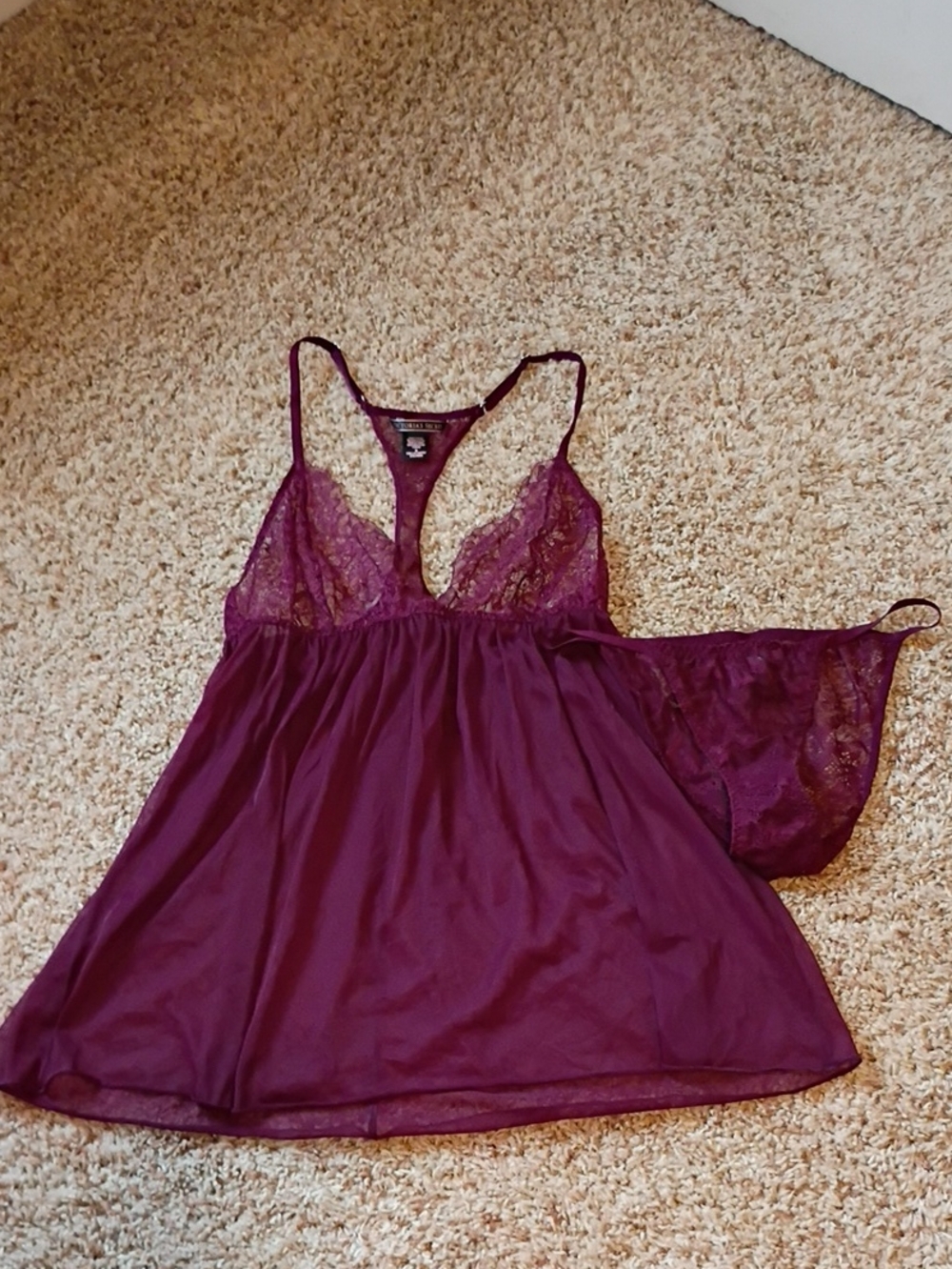 Victoria Secret Sheer Lace-Top Chemise in Plum
